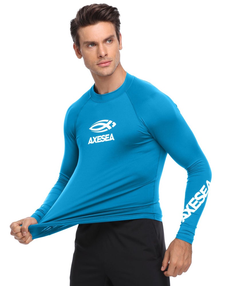 AXESEA قميص راشغارد طويل الأكمام للرجال من AXESEA UPF 50+ ملابس سباحة قمصان رياضية مقاس S-XXL أزرق - Image 4